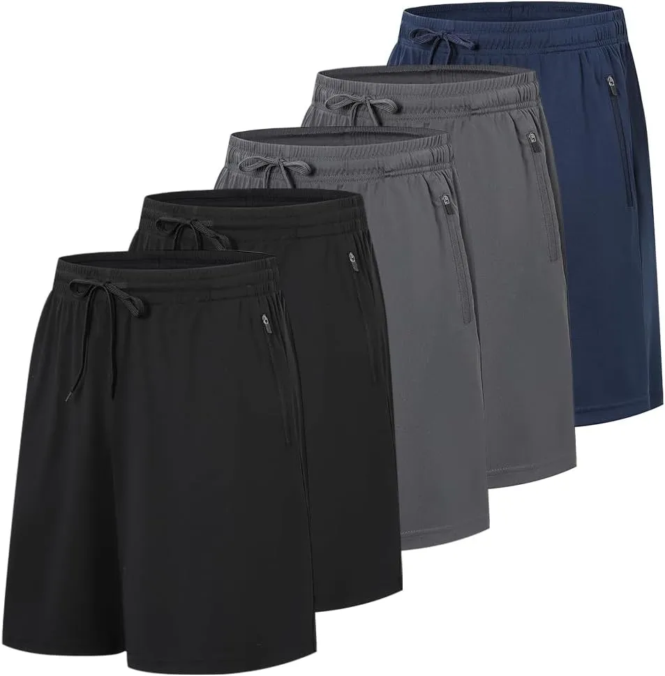 Cimic 5 Pack Mens Athletic Shorts Quick Dry Gym Running Workout Basketball Shorts for Men with Zippered Pockets