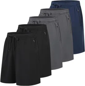 Cimic 5 Pack Mens Athletic Shorts Quick Dry Gym Running Workout Basketball Shorts for Men with Zippered Pockets