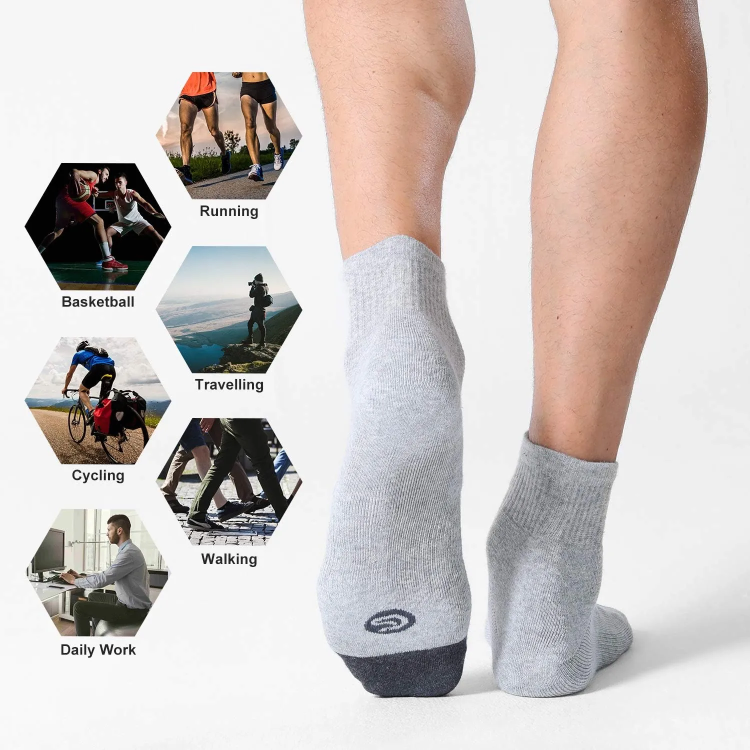 CS CELERSPORT 6 Pack Men's Ankle Socks with Cushion Athletic Running Socks