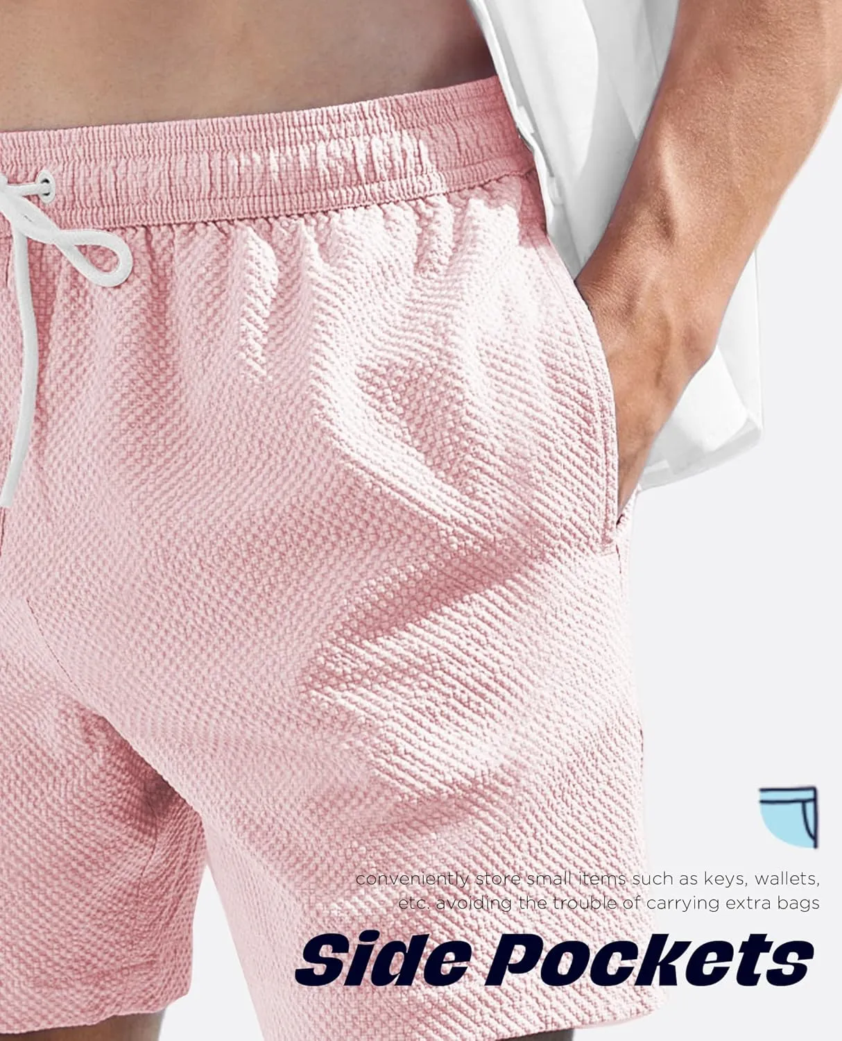Men's Swim Shorts 5 inch Seersucker Swimming Trunks for Men Beach Shorts