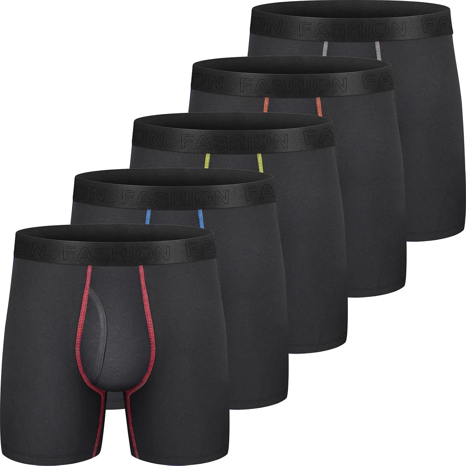 Mens Underwear Cotton Boxer Briefs Comfy Breathable 6" Underwear Tagless Wide Waistband Boxer Briefs Multipack