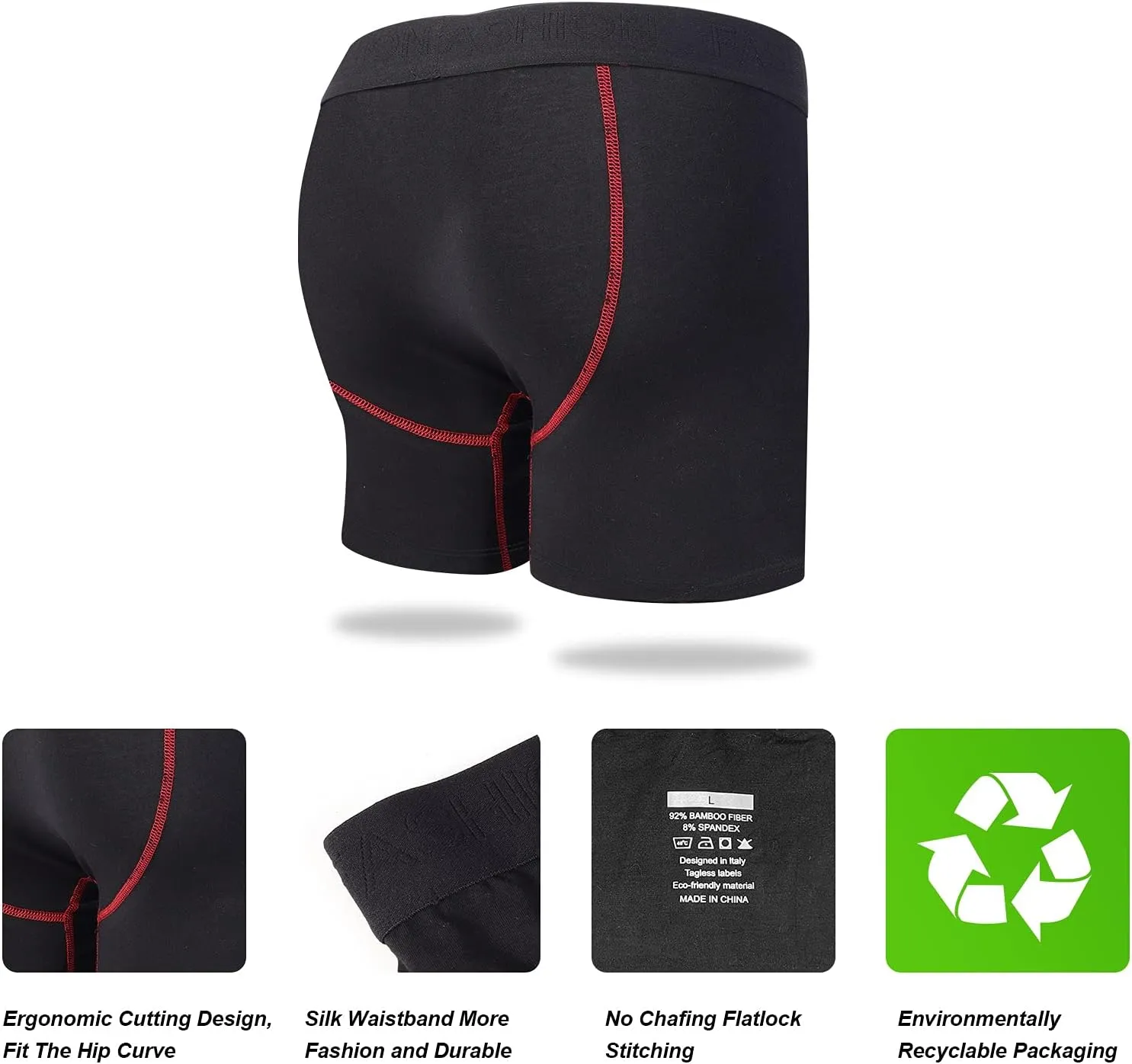 Mens Underwear Cotton Boxer Briefs Comfy Breathable 6" Underwear Tagless Wide Waistband Boxer Briefs Multipack