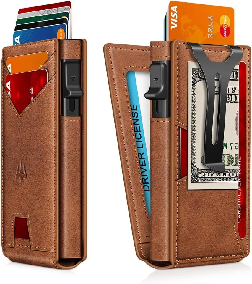 Wallet for Men, Slim Minimalist Wallet with Money Clip ?? ID Window, RFID Blocking Pop-Up Credit Card Holder, Smart Auminum Mens Wallet Holds 9-13 Cards (Magnetic Closure, Gift Box)