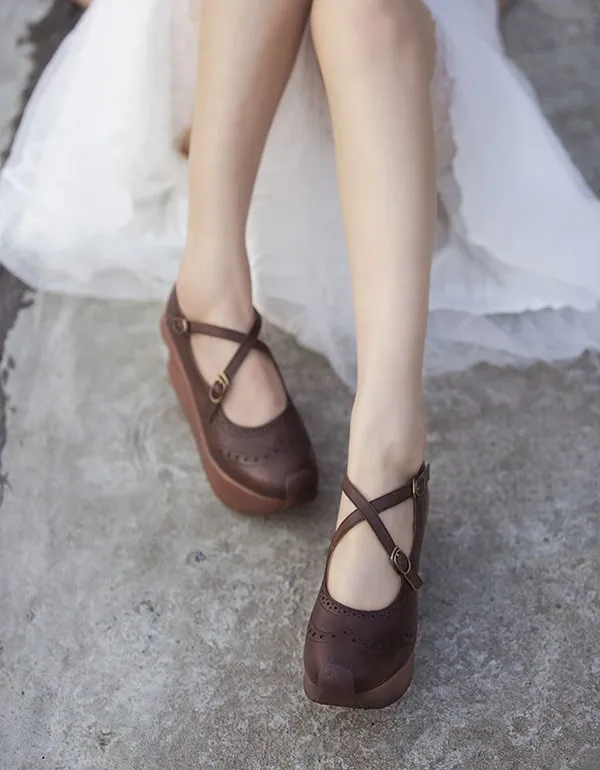 Women's Handmade Cross Strap Wedge Sandals