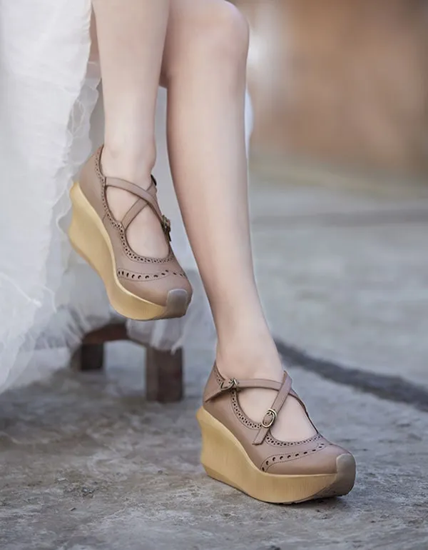 Women's Handmade Cross Strap Wedge Sandals