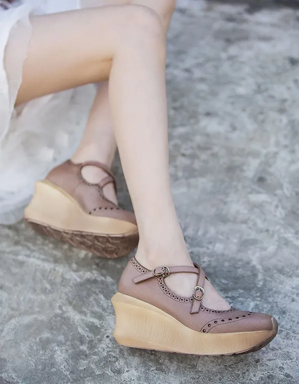 Women's Handmade Cross Strap Wedge Sandals