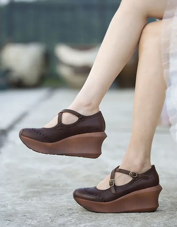 Women's Handmade Cross Strap Wedge Sandals